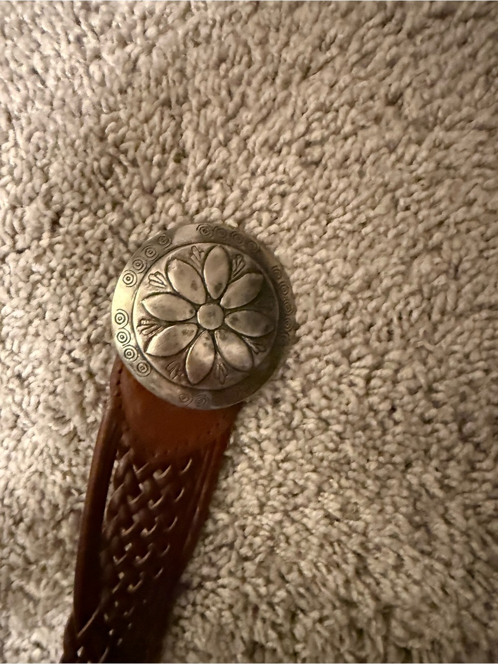 New York & Company Woven Brown Leather Belt with Round Silver-Tone Medallion